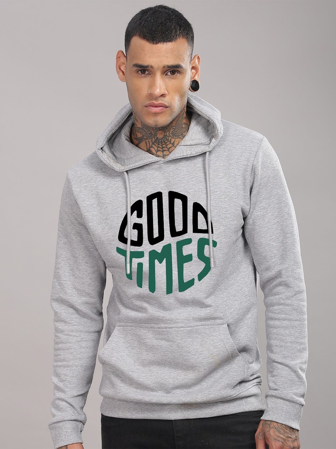 

ADRO Men Graphic Printed Hooded Sweatshirt, Grey