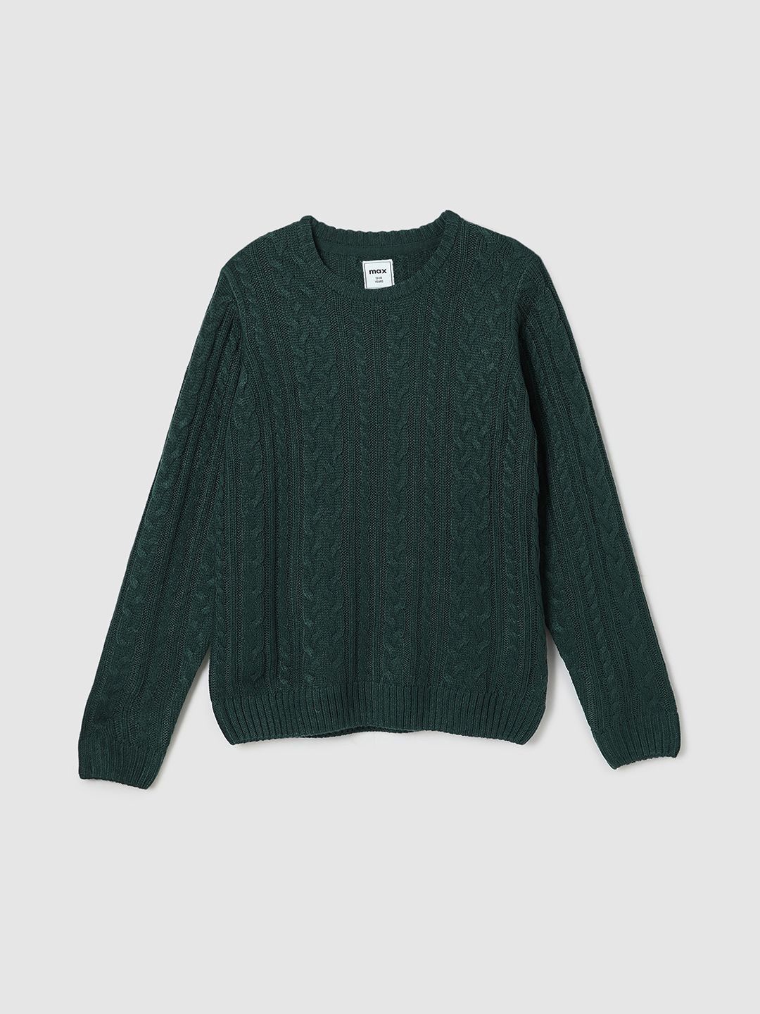 

max Boys Cable Knit Self Design Pullover, Green