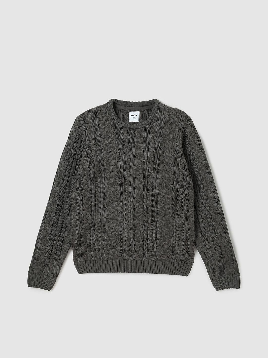 

max Boys Round Neck Ribbed Pullover Sweater, Grey