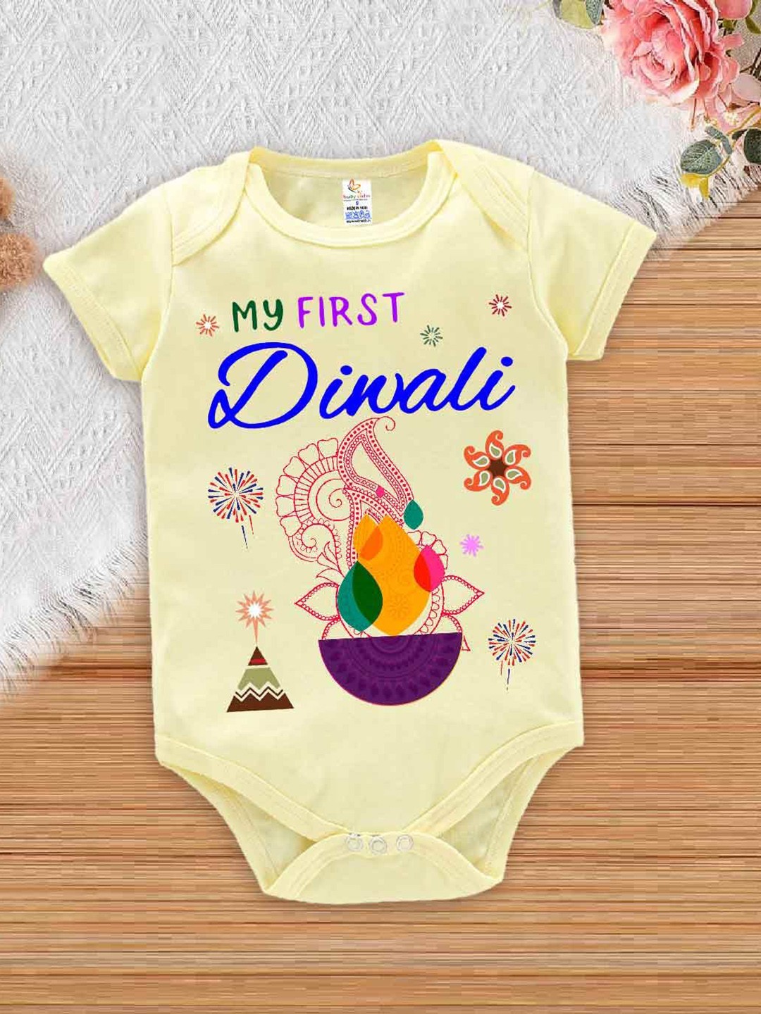

Babywish Kids Diwali Printed Cotton Bodysuit, Yellow