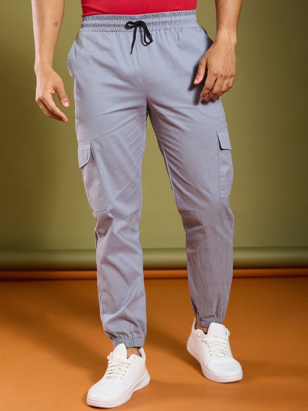 AAHWAN Men Loose Fit High-Rise Cargos Trousers, Grey