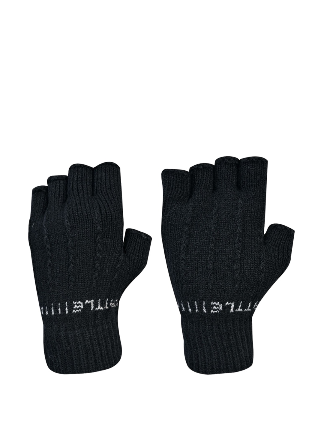 

LOOM LEGACY Men Patterned Acrylic Fingerless Gloves, Black