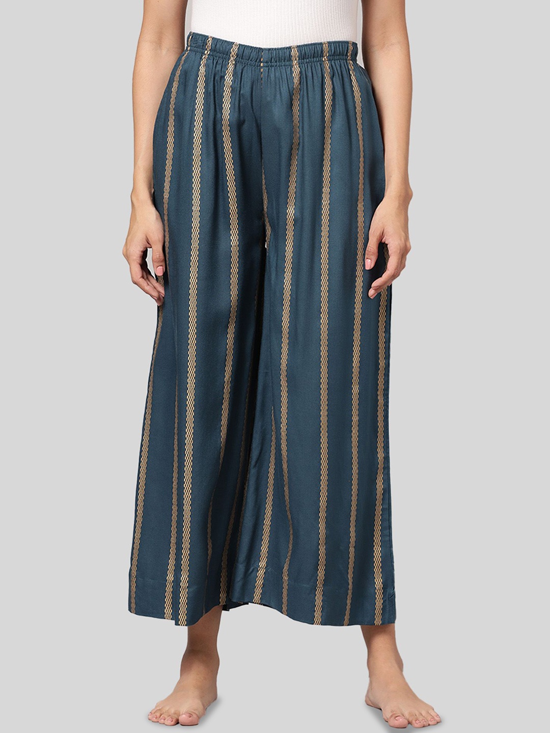 

Kryptic Women Striped Flat-Front Flared Lounge Pant, Teal