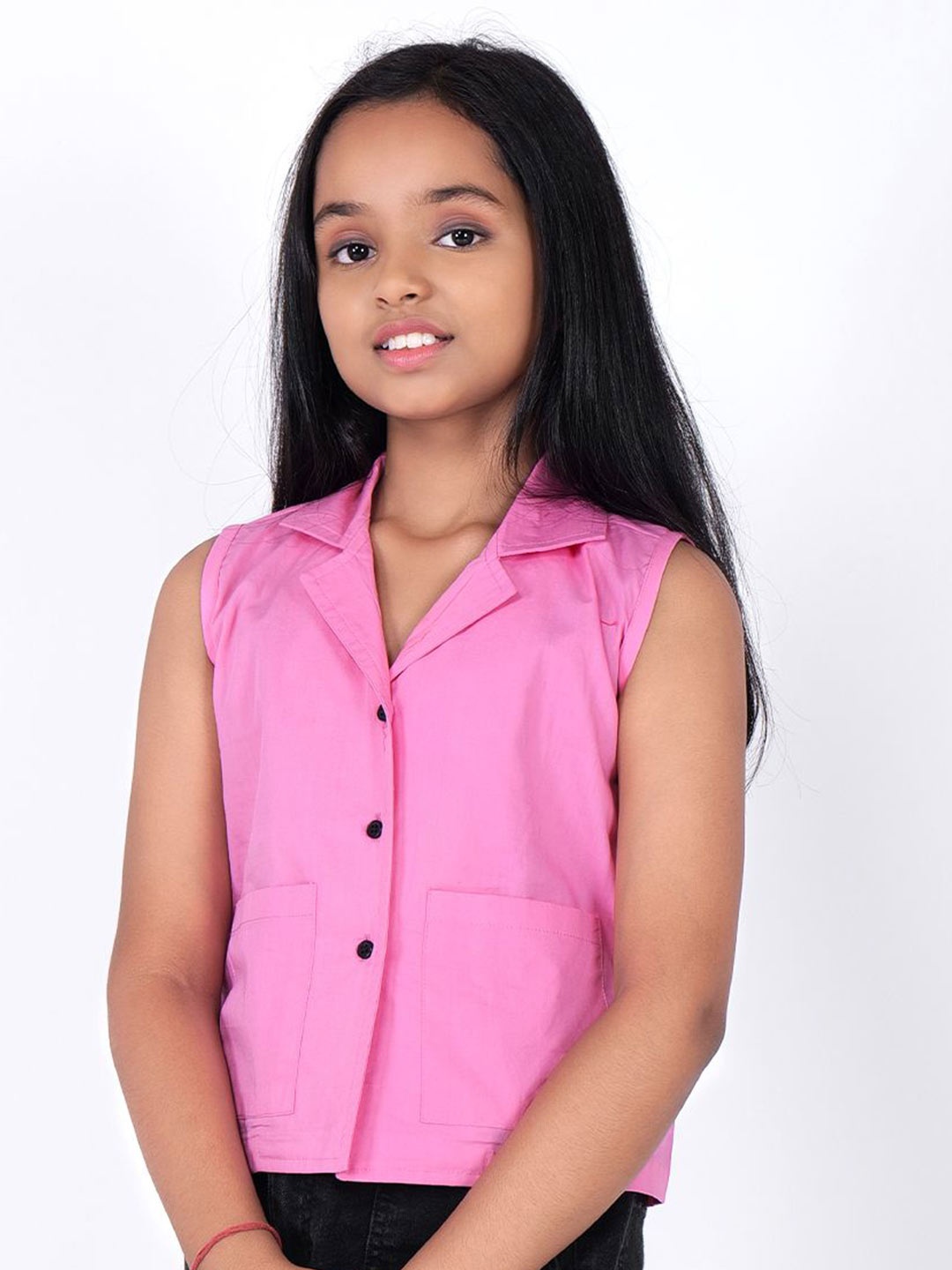 

CHARMGAL Girls Classic Cuban Collar Solid Cotton Casual Shirt, Pink