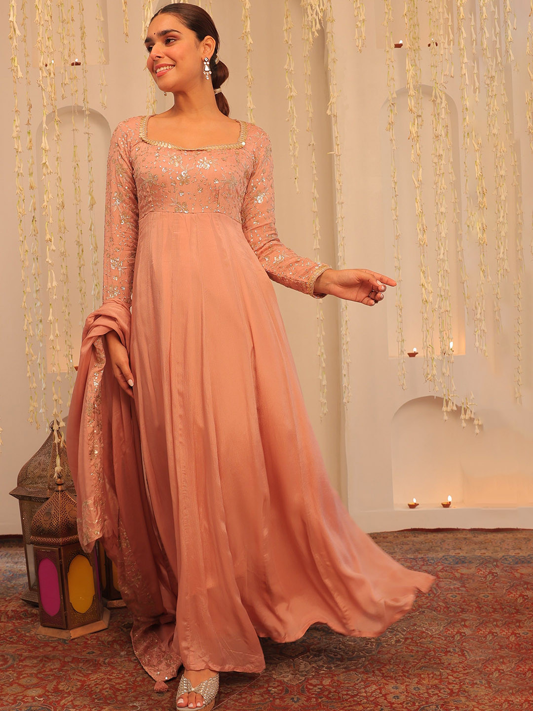 

Alaya By Stage3 Floral Embroidered Ethnic Dresses With Dupatta, Pink