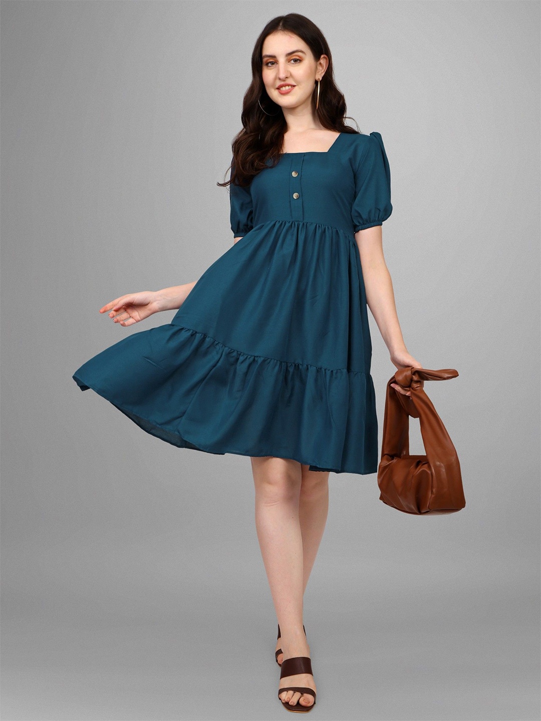 

Krunal Raiyani Women Pleated Fit & Flare Dress, Teal