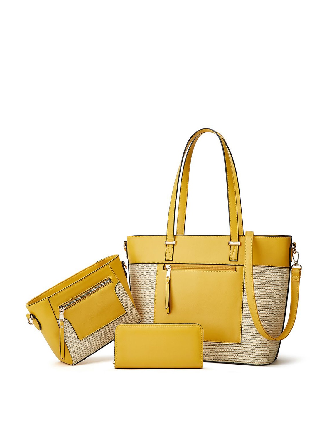 

RAVE Women Textured Structured Handheld Bags, Yellow