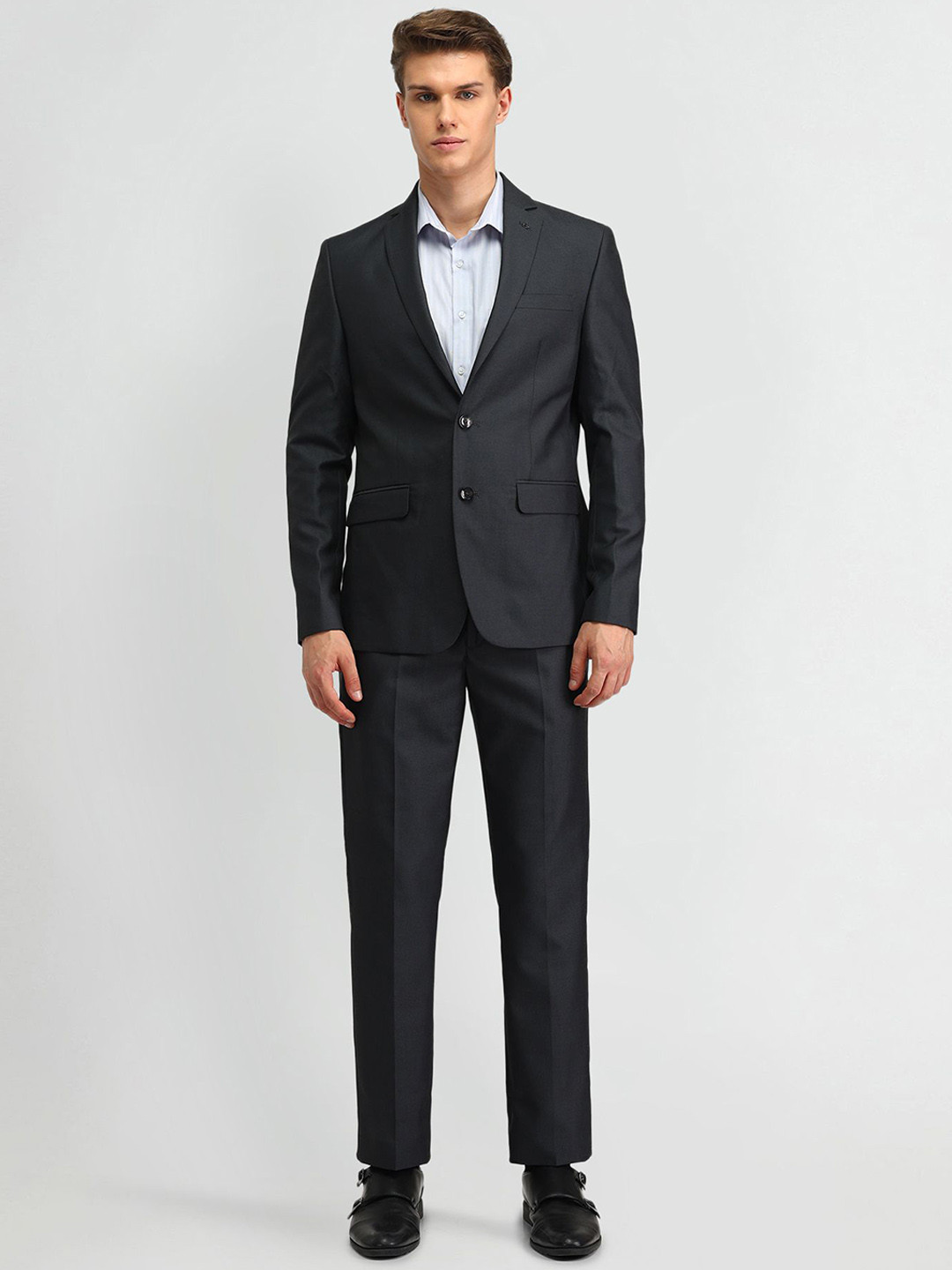 

Arrow Men Self Design Single-Breasted Two-Piece Suit, Grey