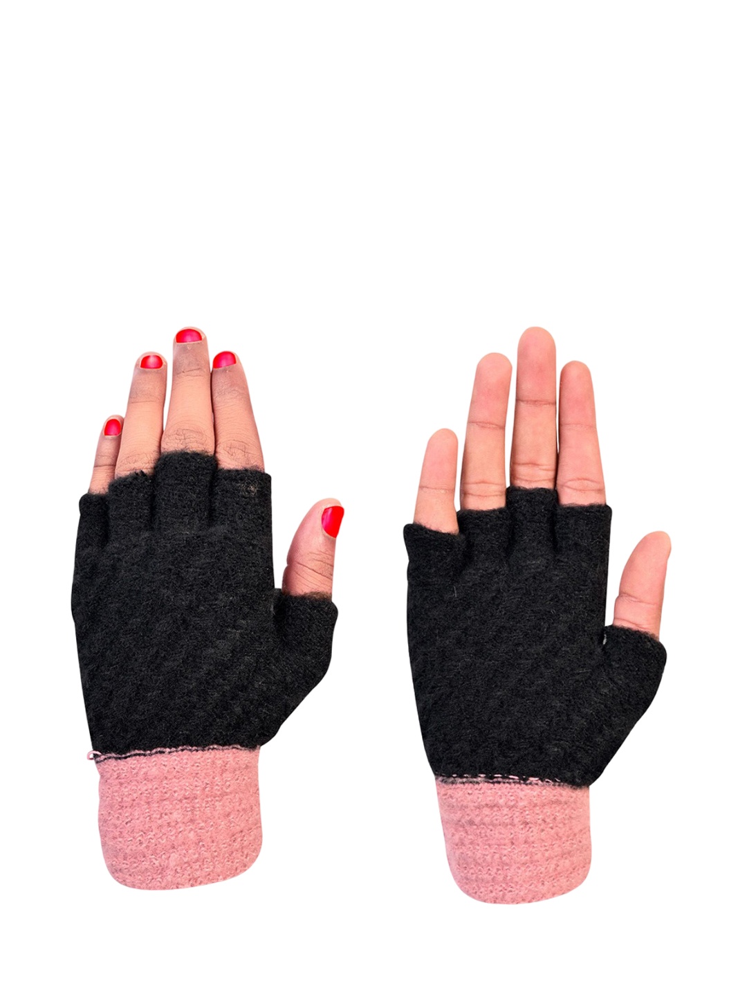 

LOOM LEGACY Women Patterned Acrylic Fingerless Winter Gloves, Black