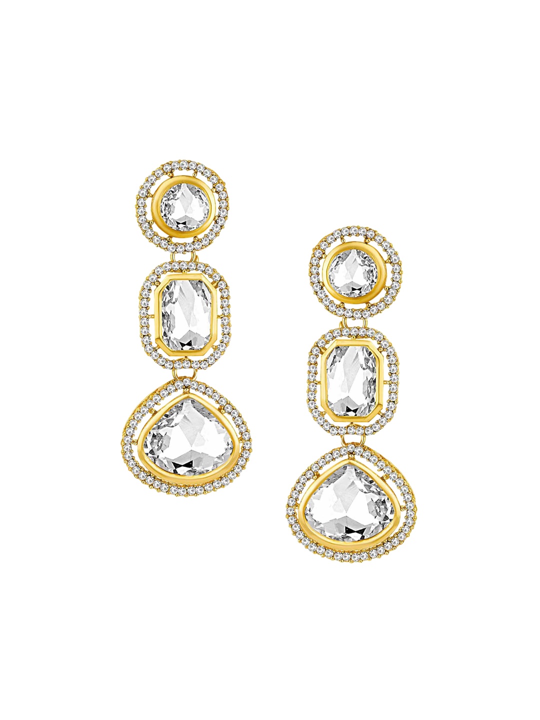 

Peora Gold Plated CZ & Crystal Contemporary Drop Earrings