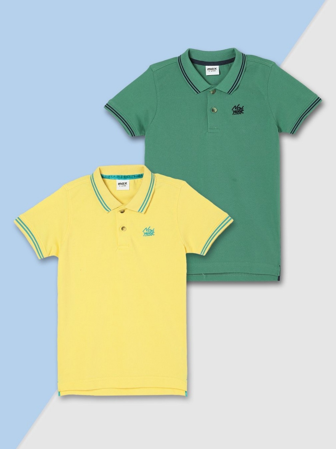

max Boys Pack Of 2 Solid Polo Collar Cotton T-shirts, Yellow