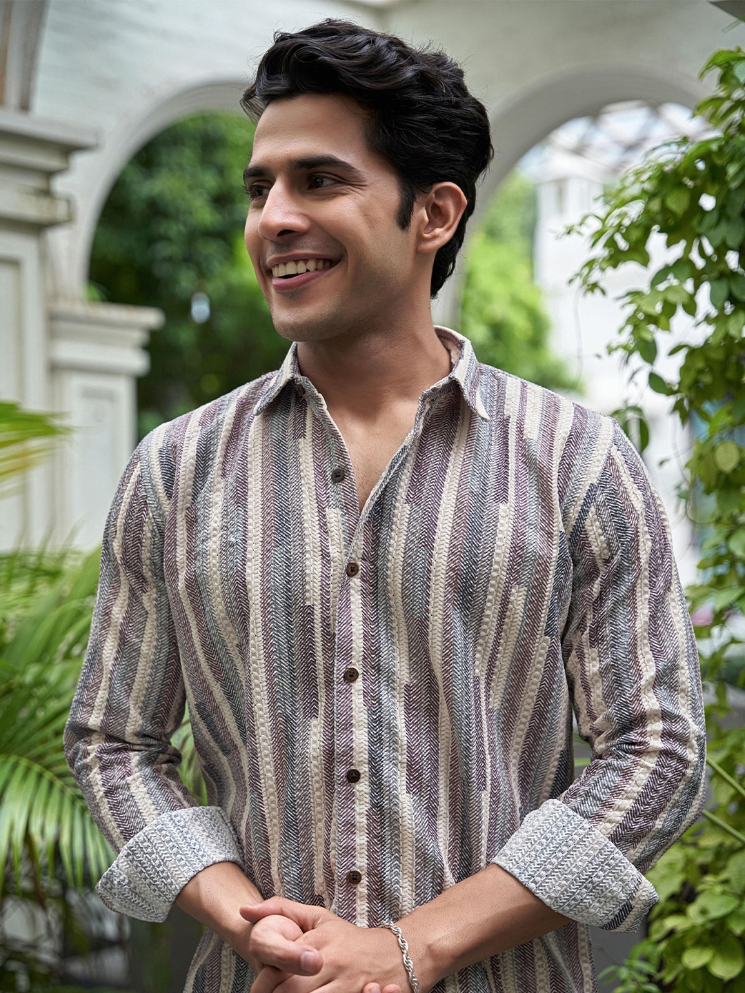 

Shasak Men Classic Multi Stripes Opaque Striped Casual Shirt