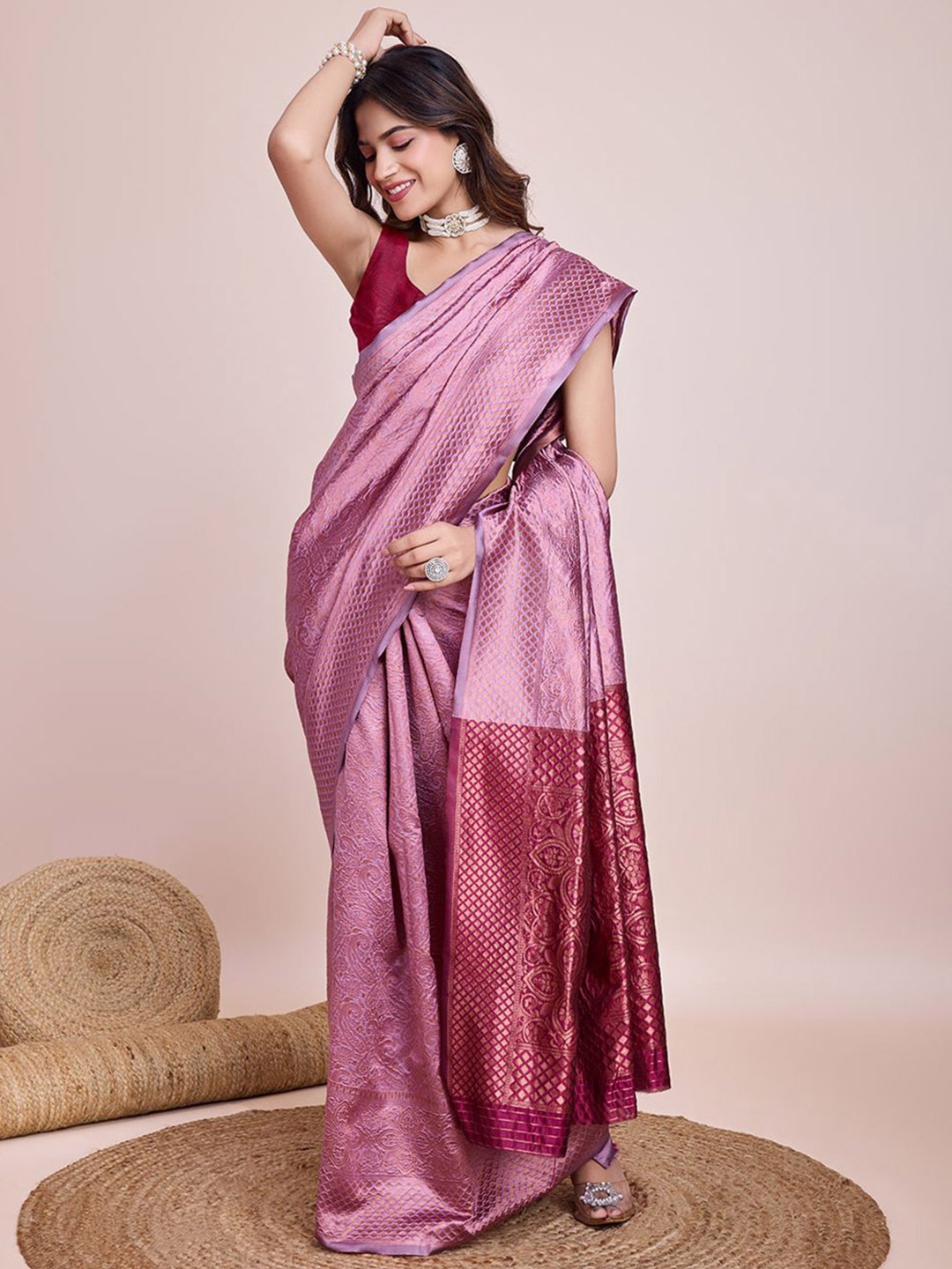 

CARTYSHOP Woven Design Zari Kanjeevaram Saree, Lavender