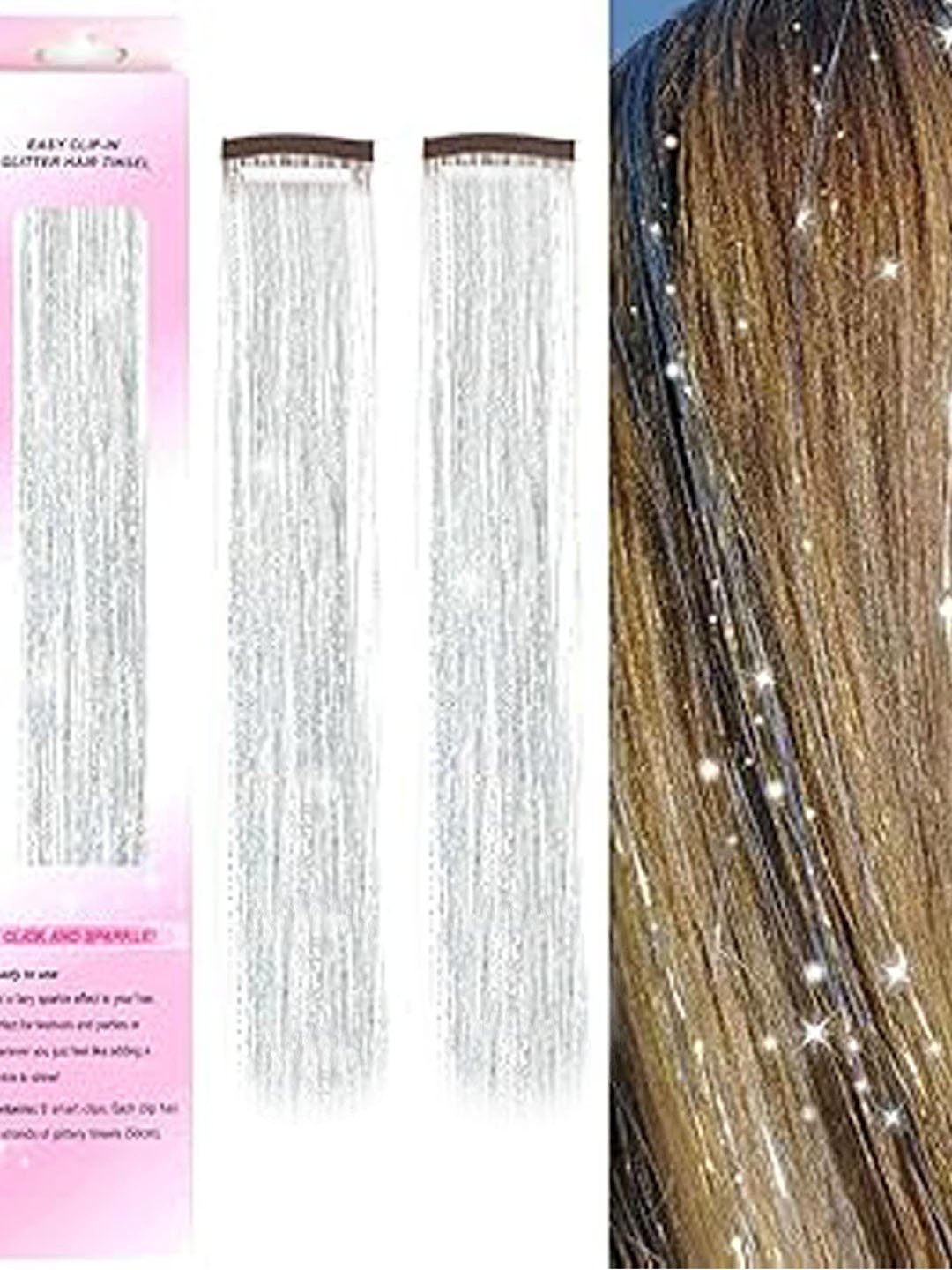 

D-Divine Set Of 2 Clip-In Heat Resistant Straight Hair Extension - Silver - 24 Inch