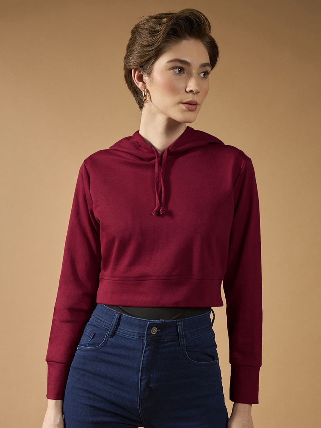 

DOLCE CRUDO Women Hooded Cotton Sweatshirt, Maroon