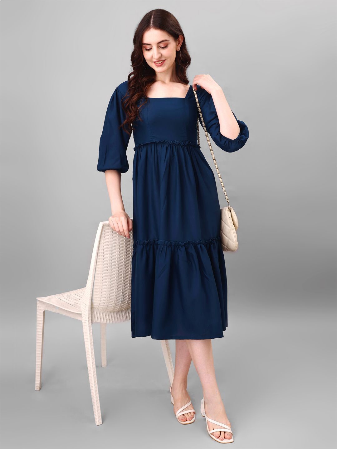 

Raiyani Enterprise Square Neck Fit & Flare Dress, Blue