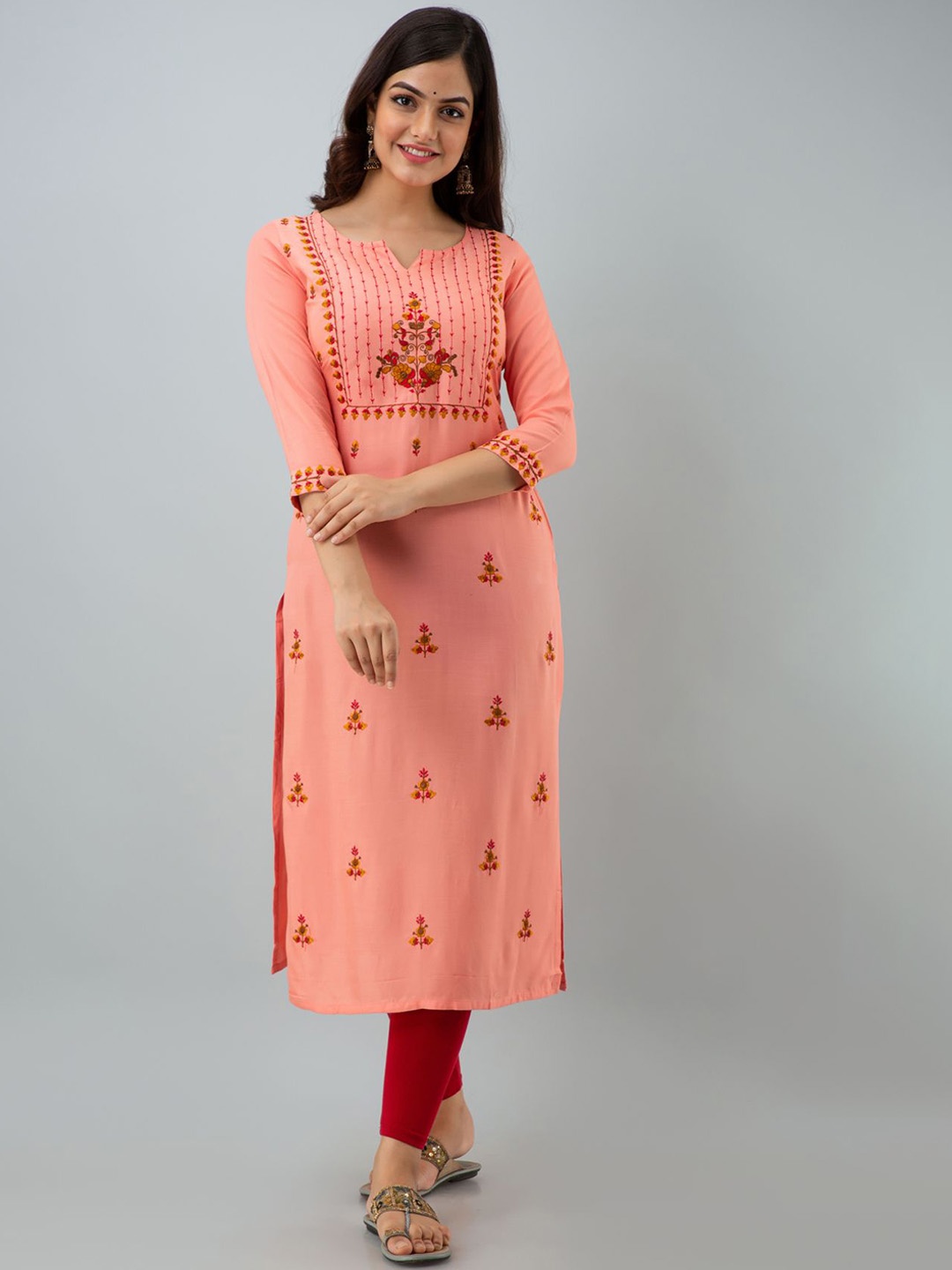 

NISHABD Floral Embroidered Straight Kurta, Pink