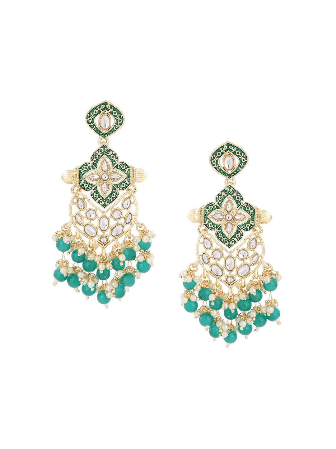 

Stefan Gold-Plated Kundan Studded Meenakari Chandbalis Earrings, Green