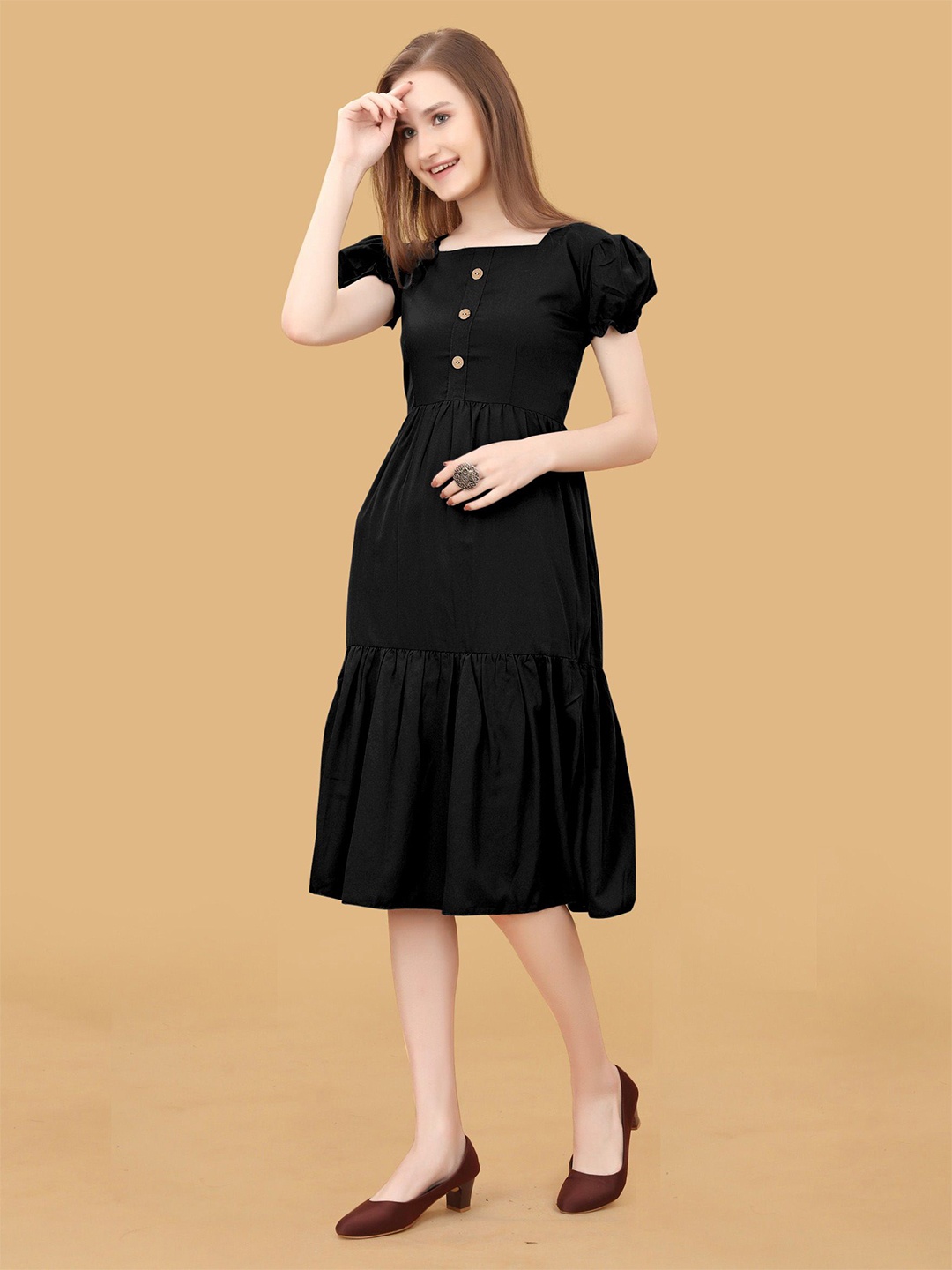 

Raiyani Enterprise Women Fit & Flare Round Neck Casual Dress, Black