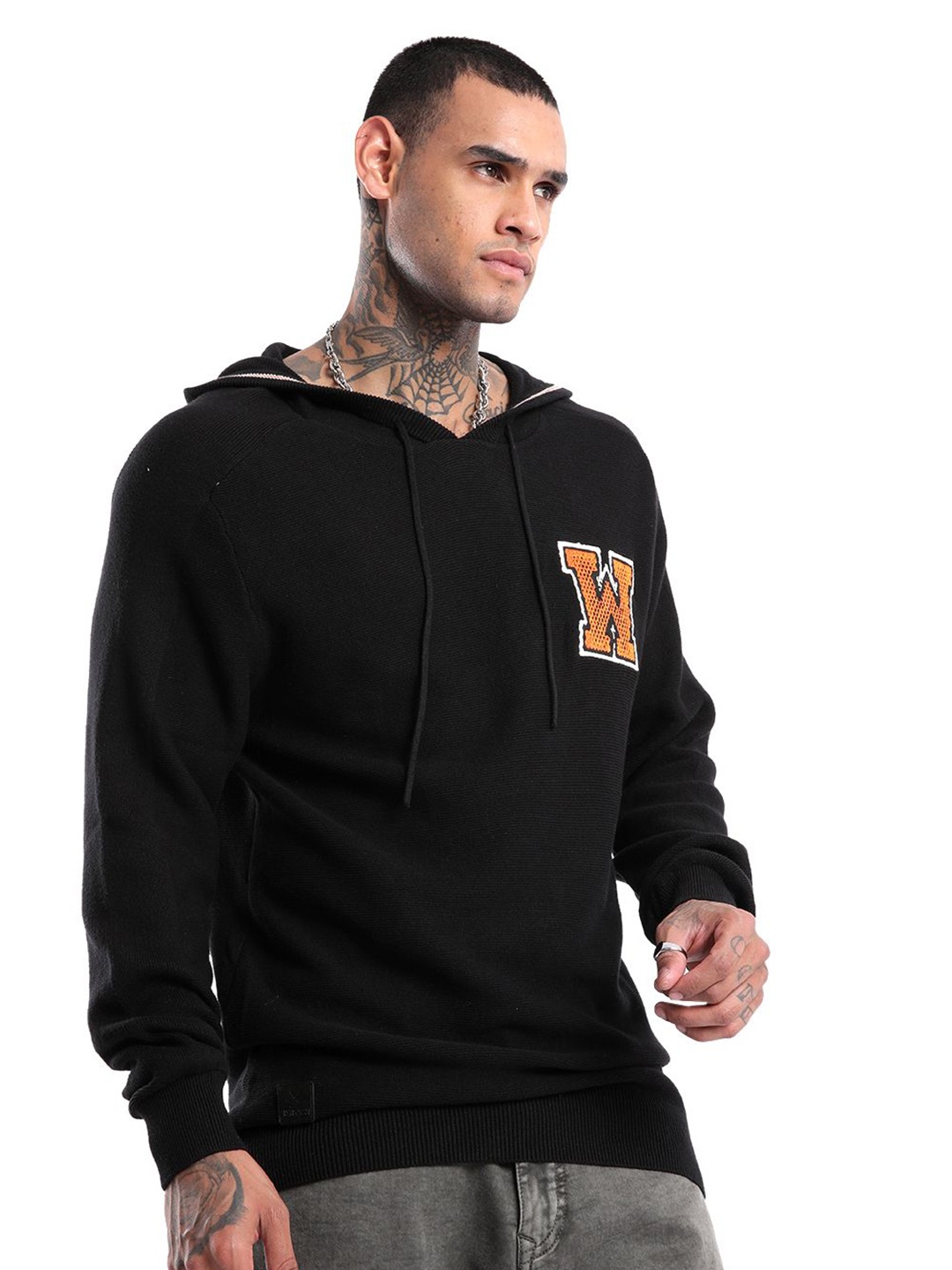 

WROGN Men Hooded Pullover, Black