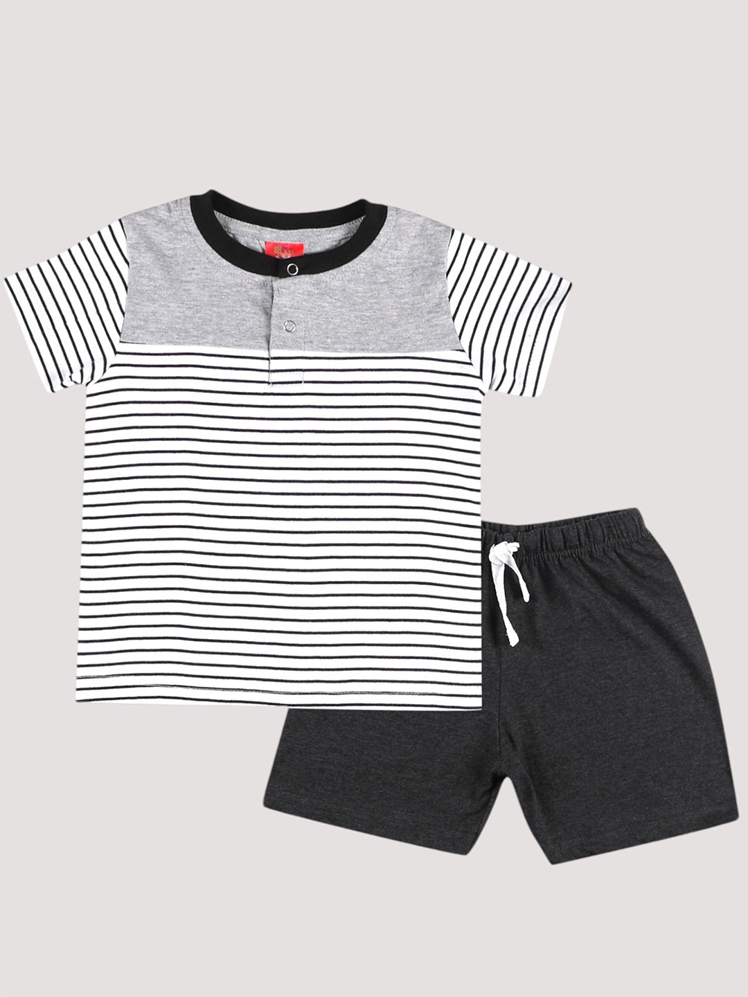 

The Pachisi Boys Striped Pure Cotton T-shirt with Shorts, Grey melange