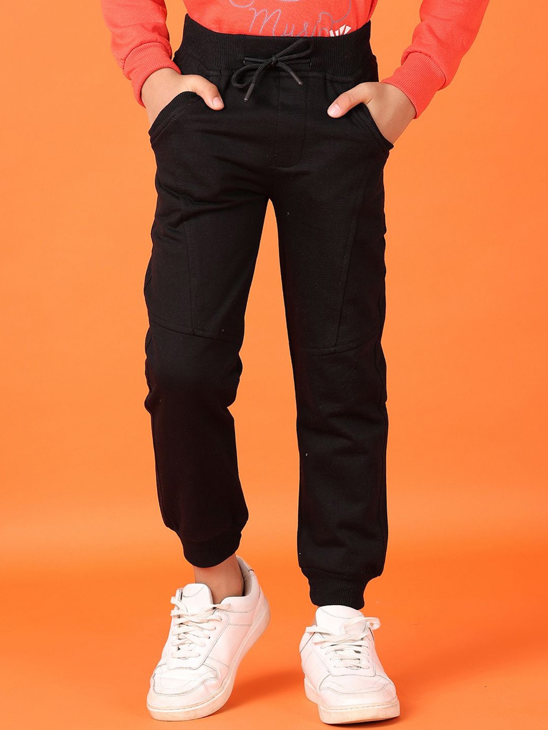 

V-Mart Boys Cotton Mid-Rise Jogger, Black