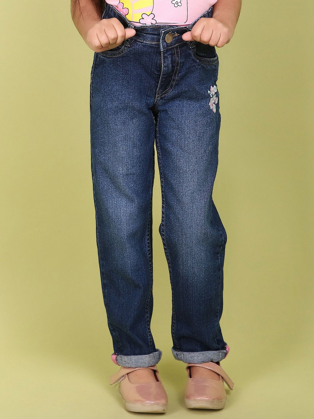 

V-Mart Girls Cotton Slim Fit Low Distress Light Fade Stretchable Jeans, Blue