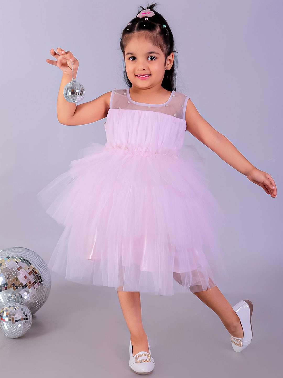 

The Mom Store Girls Self Design Fit & Flare Dress, Pink