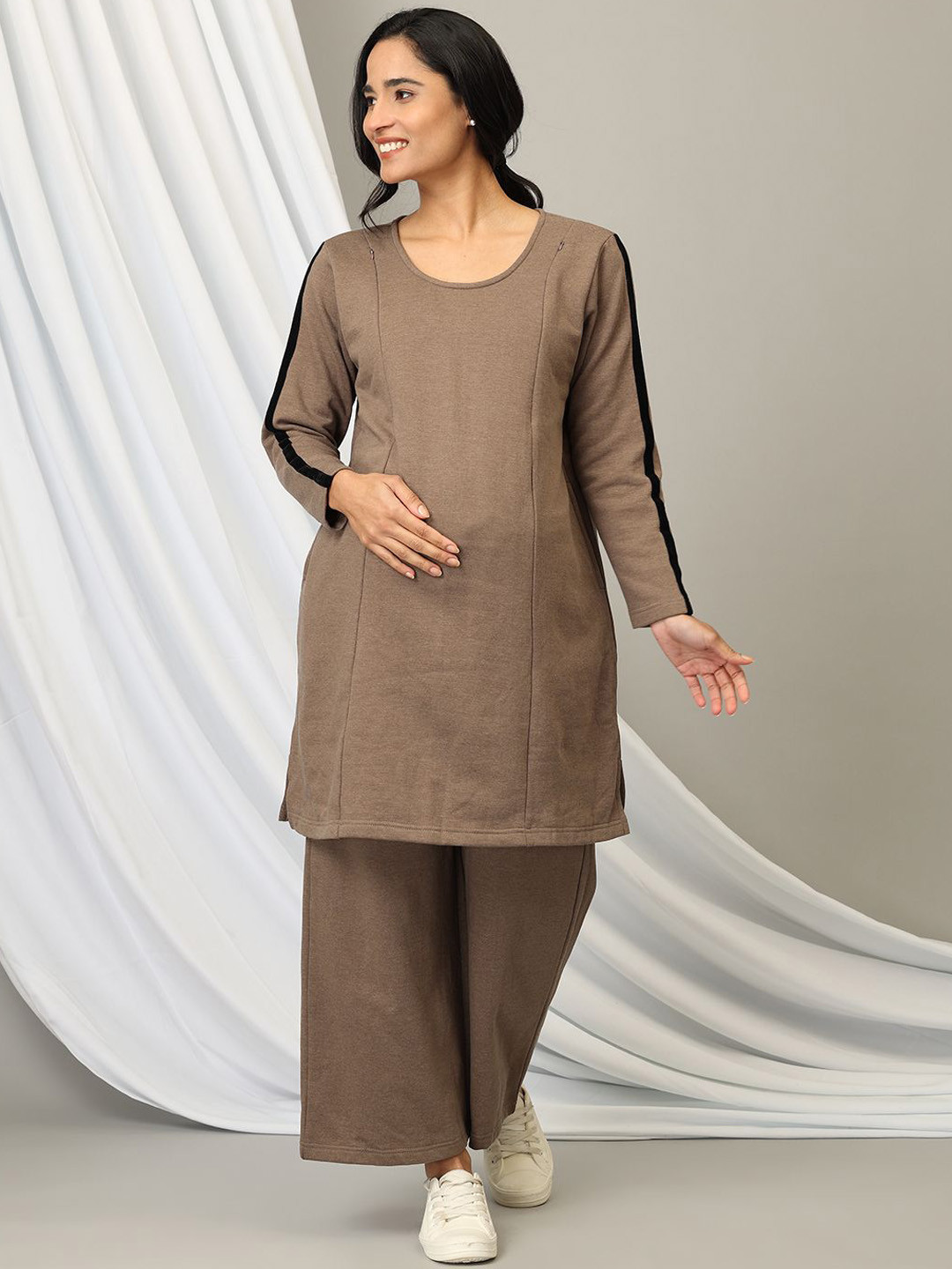 

The Mom Store Pure Cotton Maternity Tunic & Trouser Co-Ords, Brown