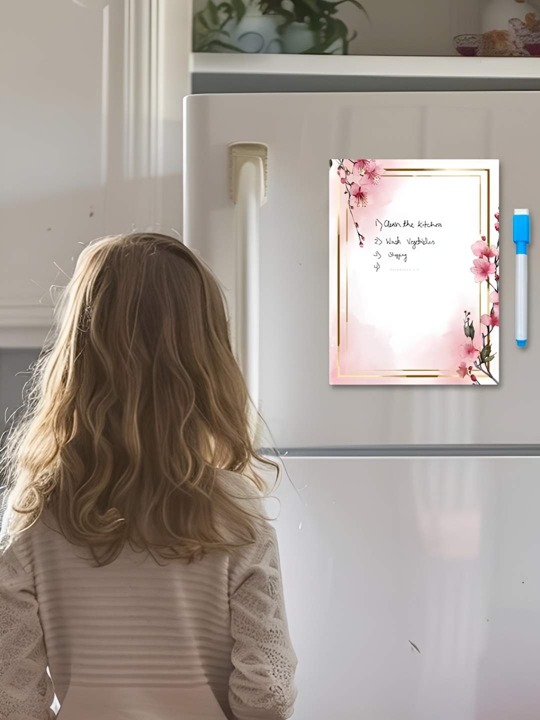 

CVANU White & Pink Printed Fridge Magnetic Sticker