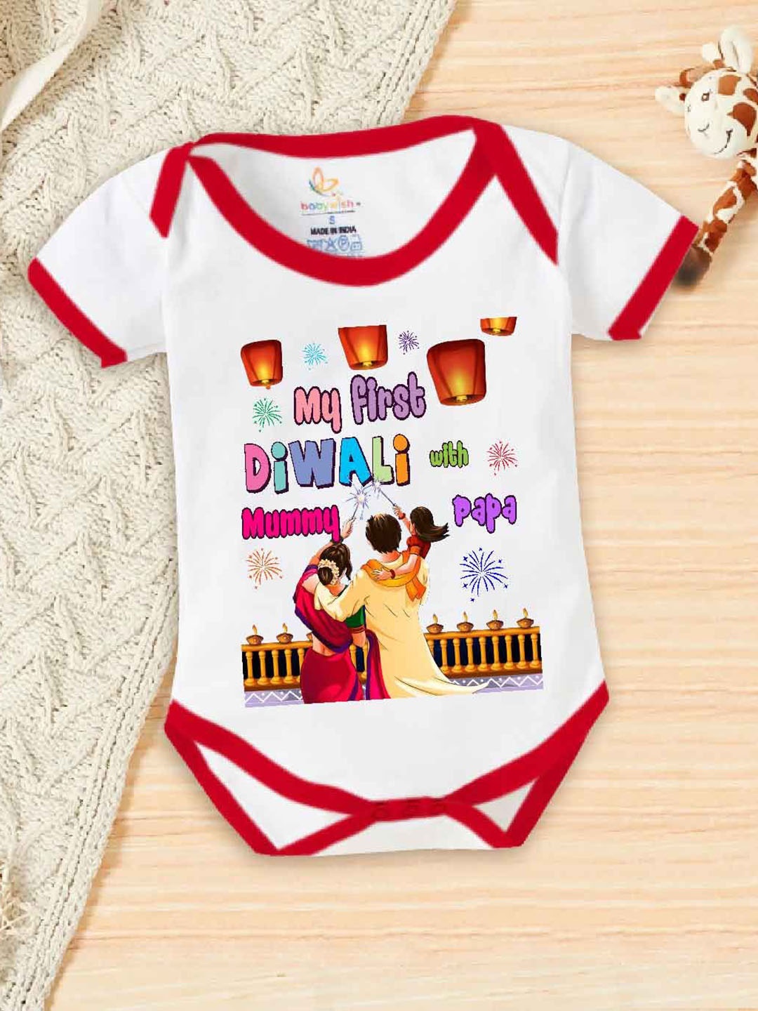 

Babywish Infant Diwali Special Printed Cotton Bodysuit, White