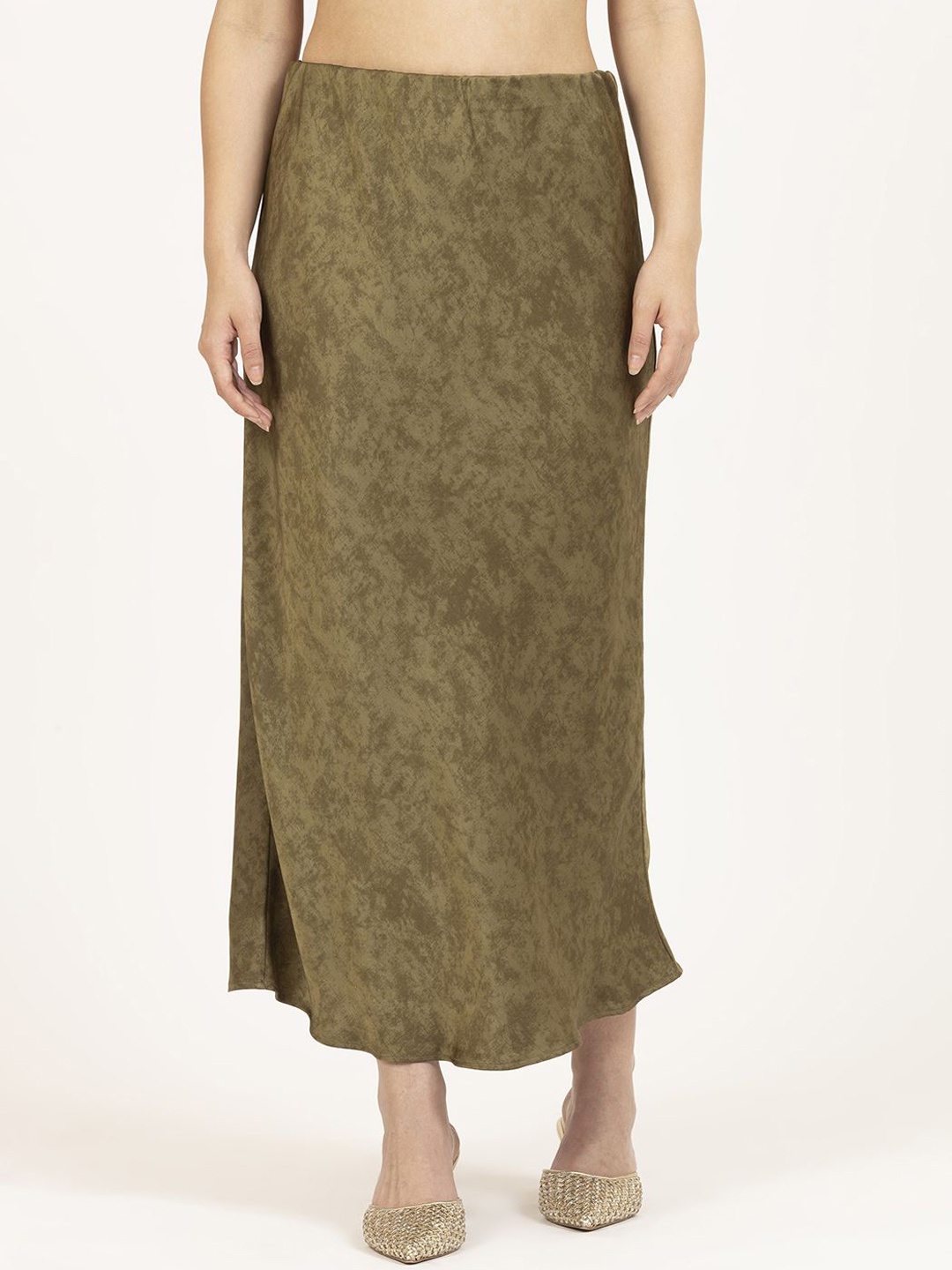 

OFFICE & YOU Women Printed A-Line Midi Skirt, Olive