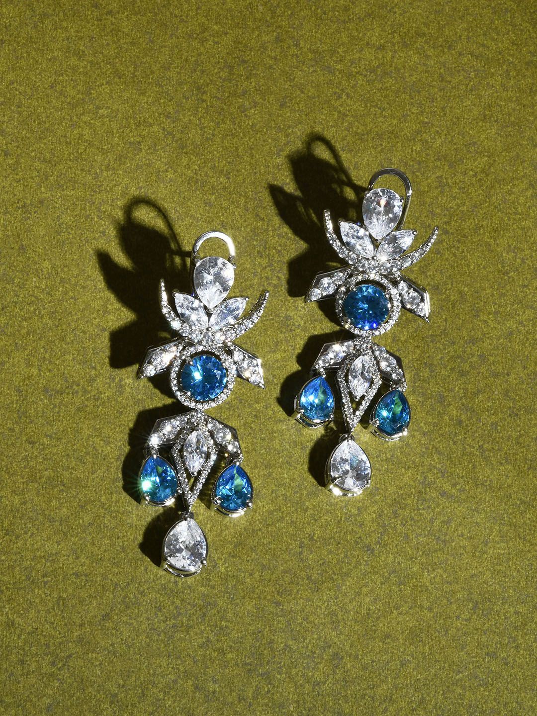 

Voylla Rhodium-Plated Stone Studded Contemporary Drop Earrings, Silver