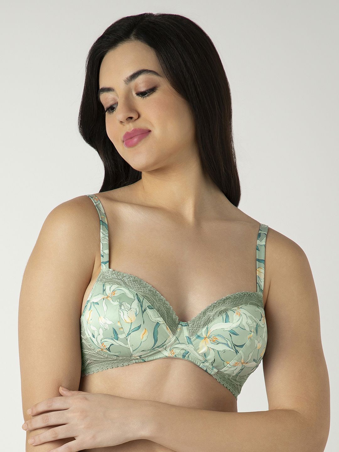 

Amante Women Floral Print Half Coverage Lightly Padded Bra, Green