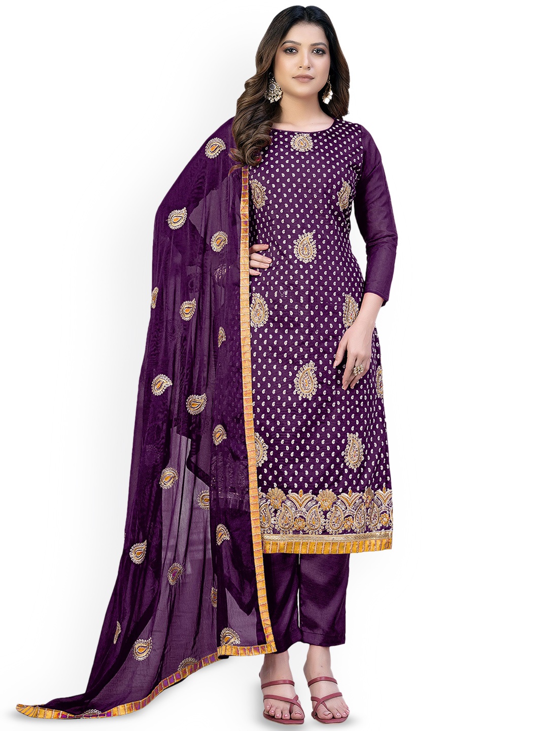 

Maroosh Ethnic Motifs Embroidered Unstitched Dress Material, Purple