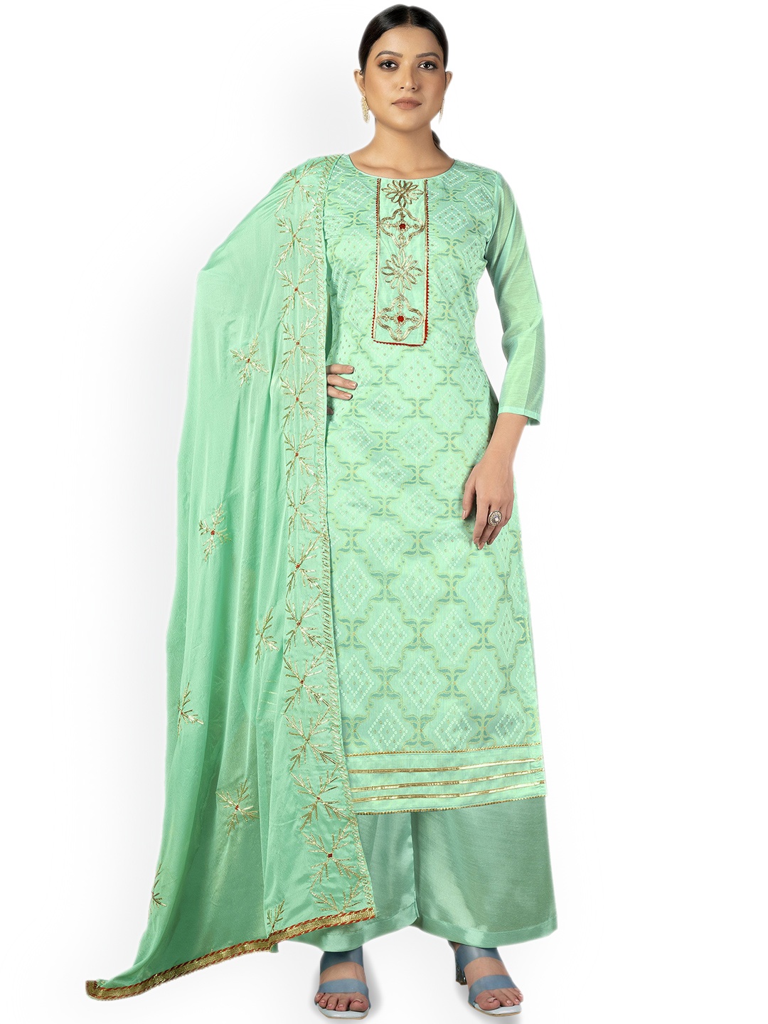 

Maroosh Floral Embroidered Unstitched Dress Material, Green