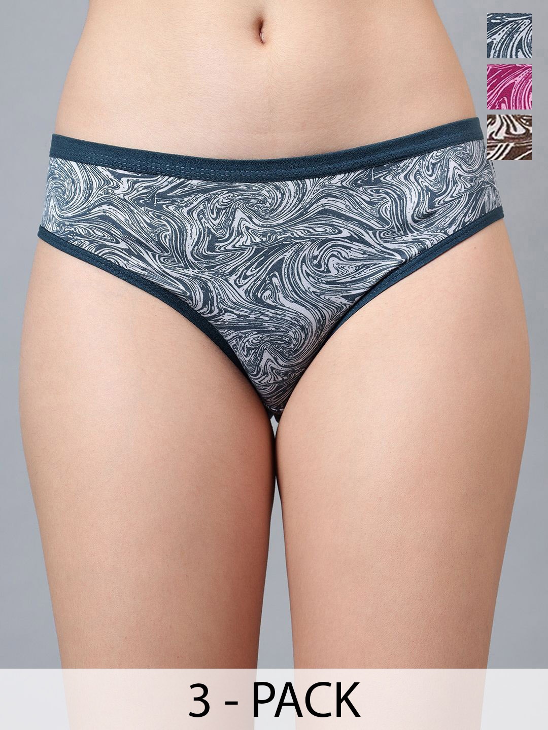 

JJAAGG T Women Pack Of 3 Printed Mid-Rise Basic Briefs, Brown