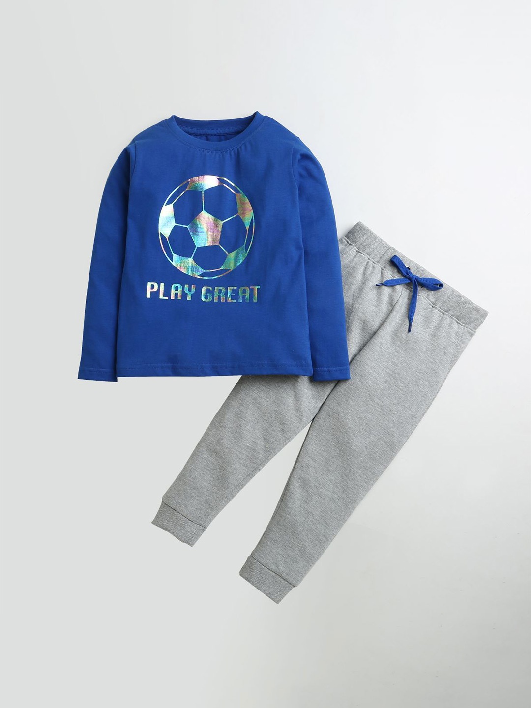 

ETCHED DESIGN Boys Printed Pure Cotton T-shirt and Joggers Clothing Set, Blue