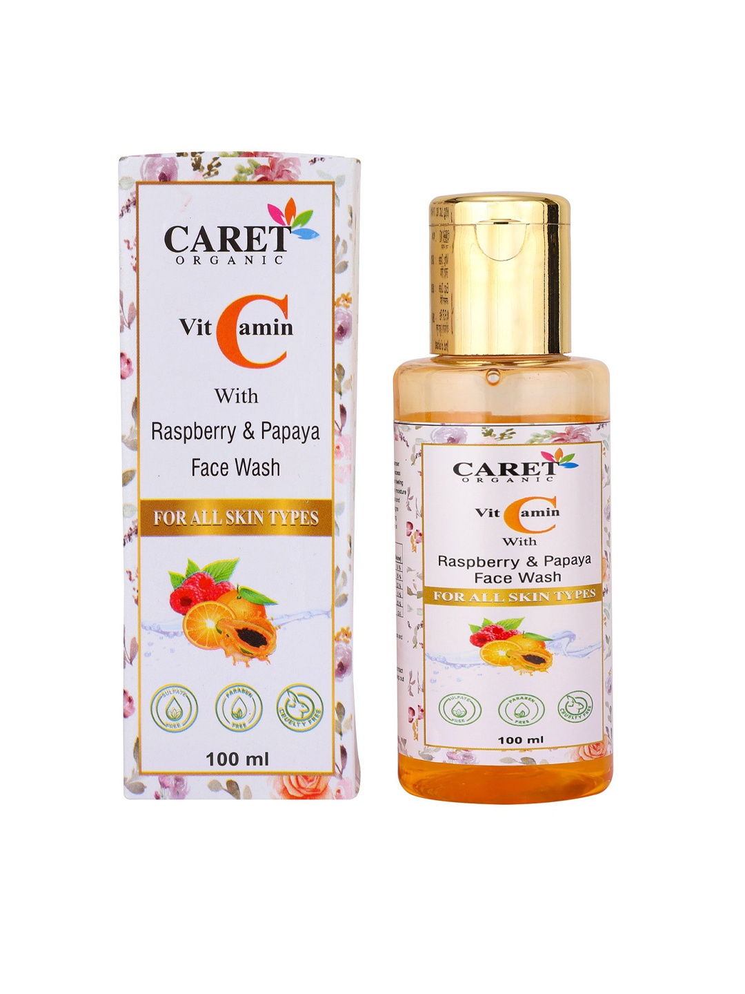 

CARET ORGANIC Vitamin C With Raspberry & Papaya Face Wash For All Skin Type - 100 ml, White