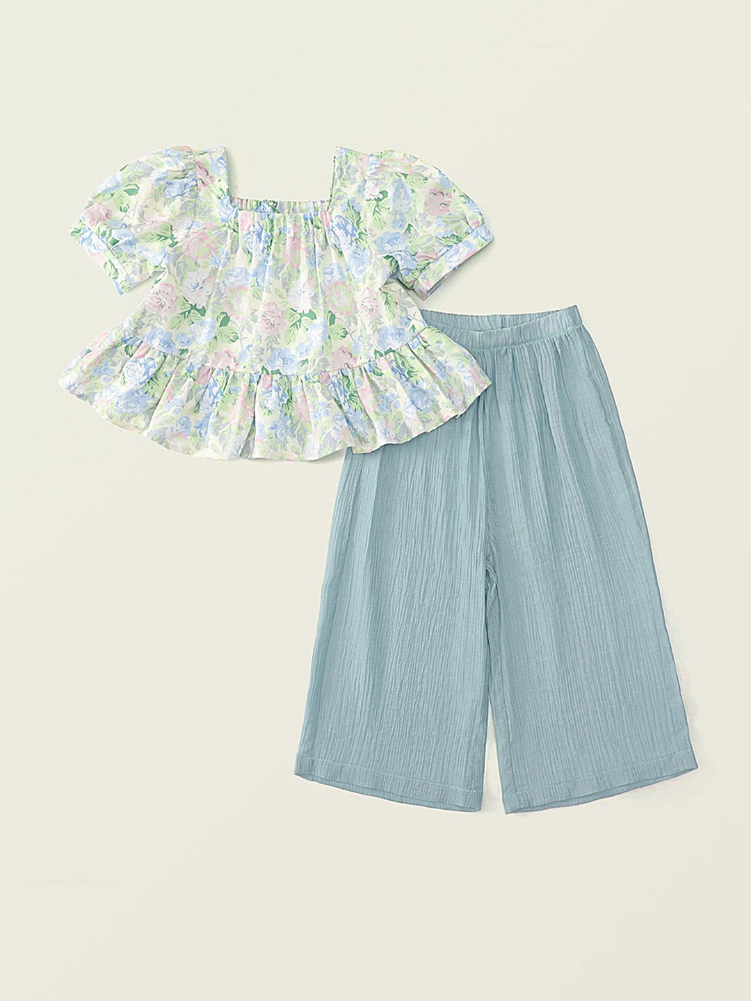 

LULU & SKY Girls Printed Top with Palazzos, Blue