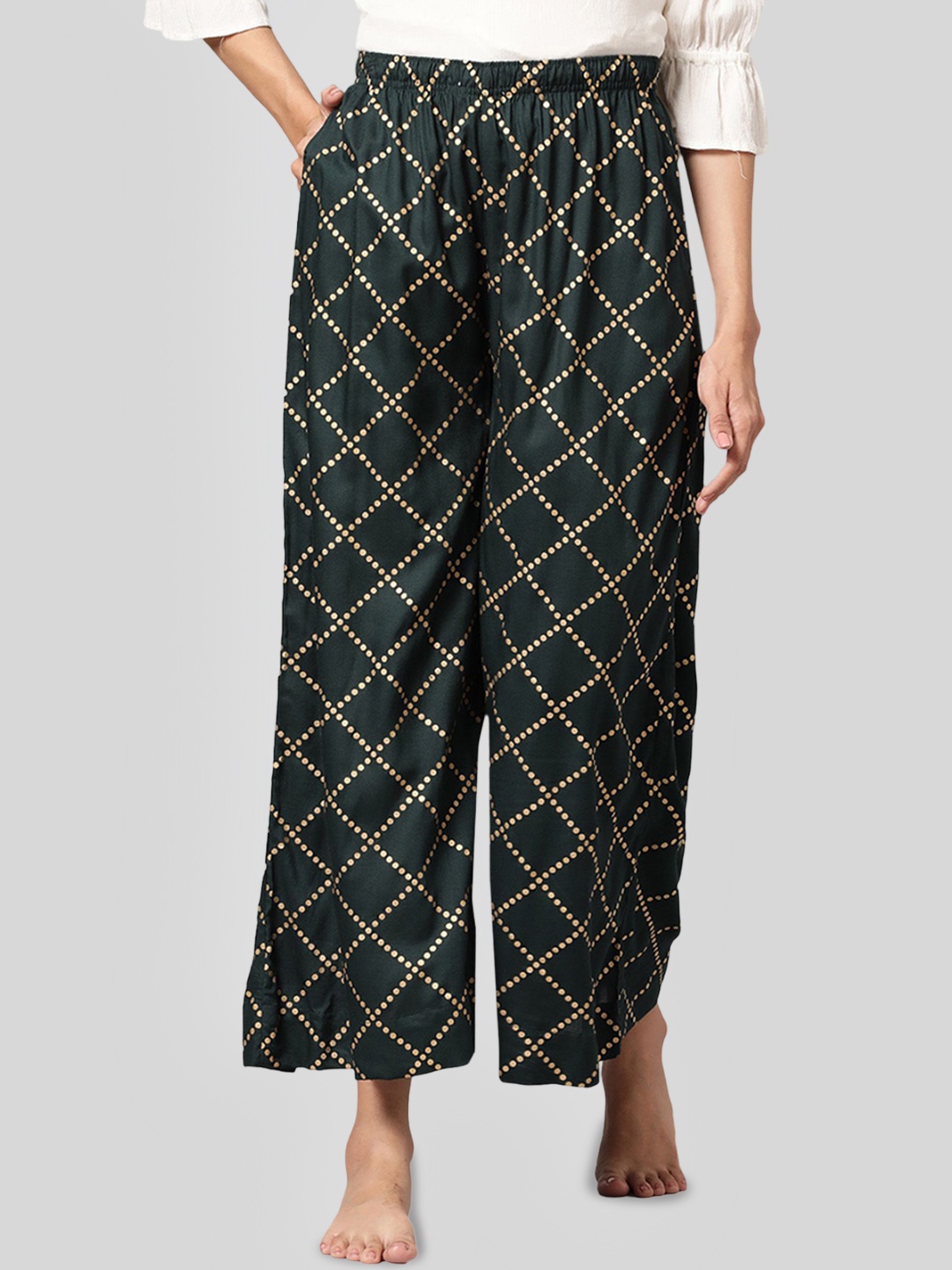 

Kryptic Women Printed Flared Lounge Pants, Green