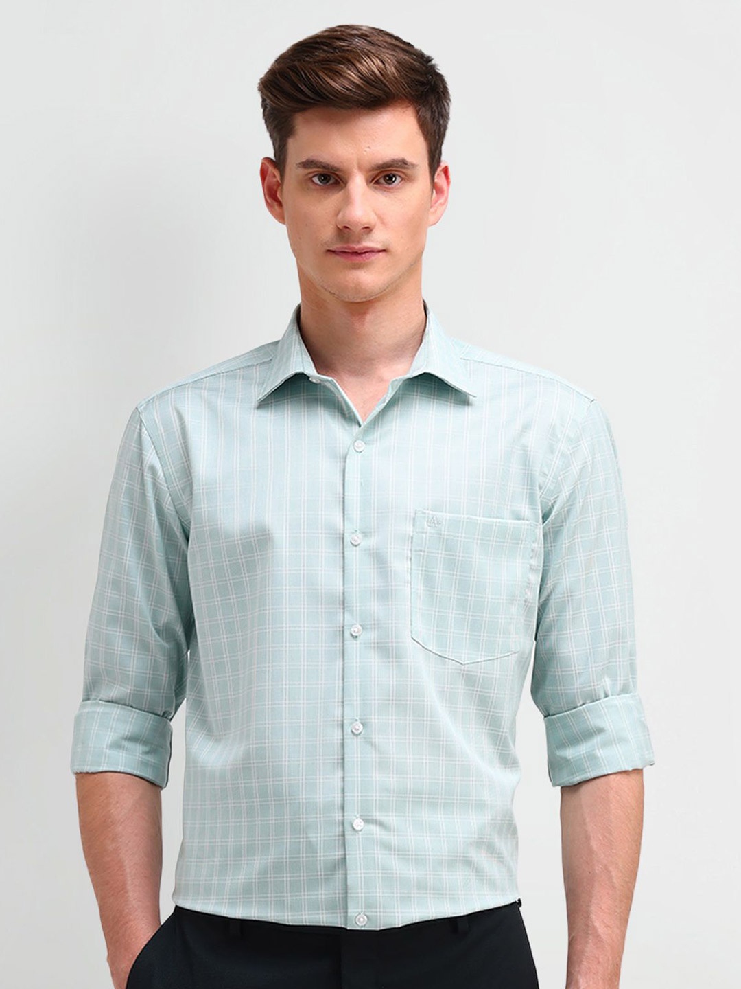 

Arrow Men Classic Spread Collar Checked Cotton Formal Shirt, Sea green