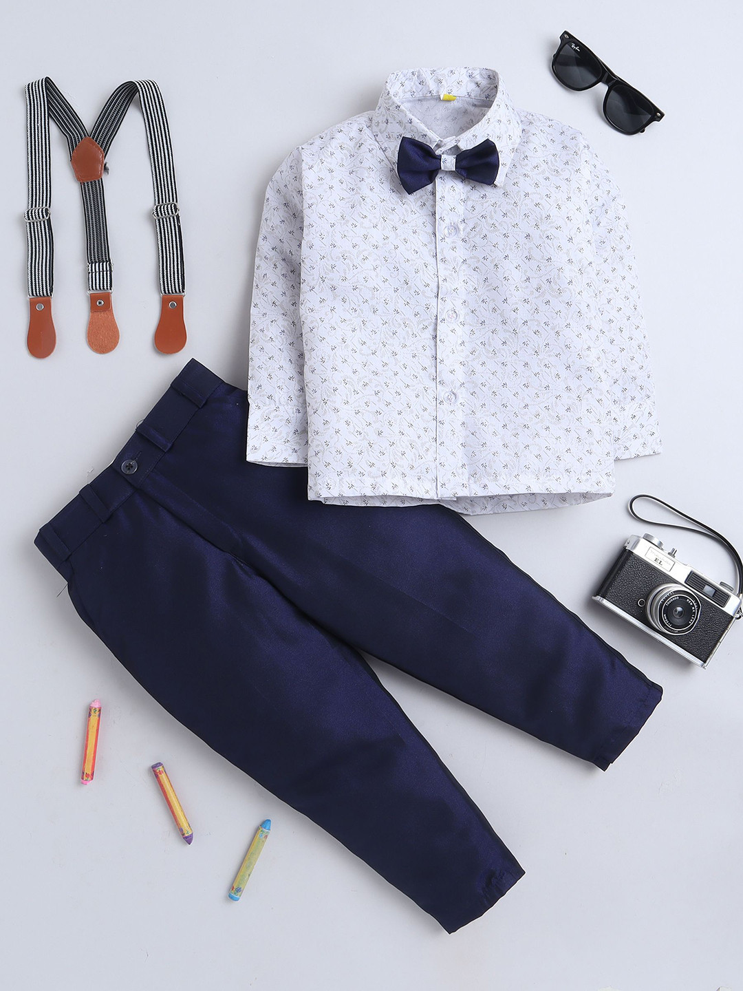

BAESD Boys Printed Shirt with Trouser and Suspender, Blue
