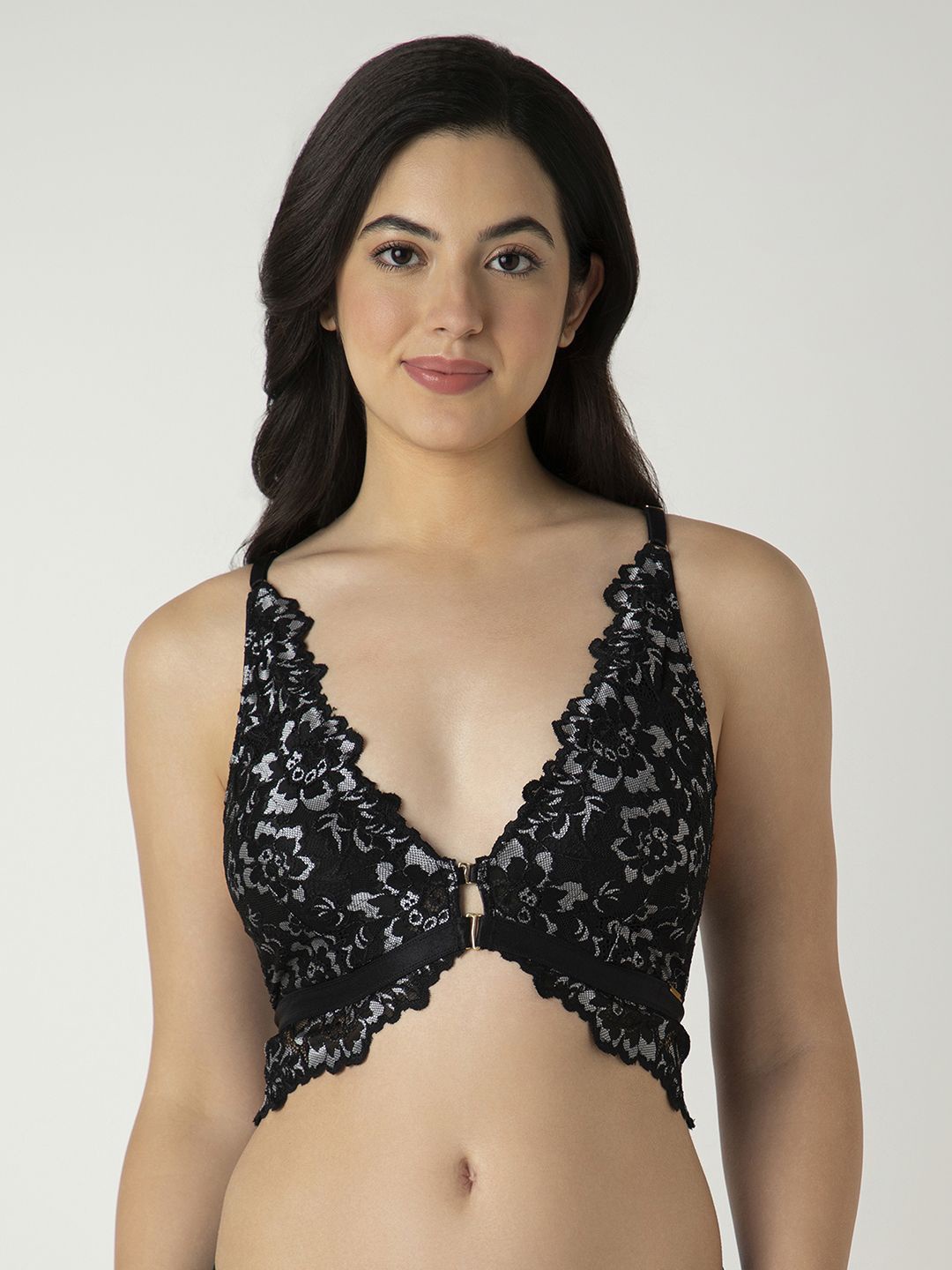 

Amante Women Floral Lace Cut and Sew Half Coverage Lightly Padded Bra, Black