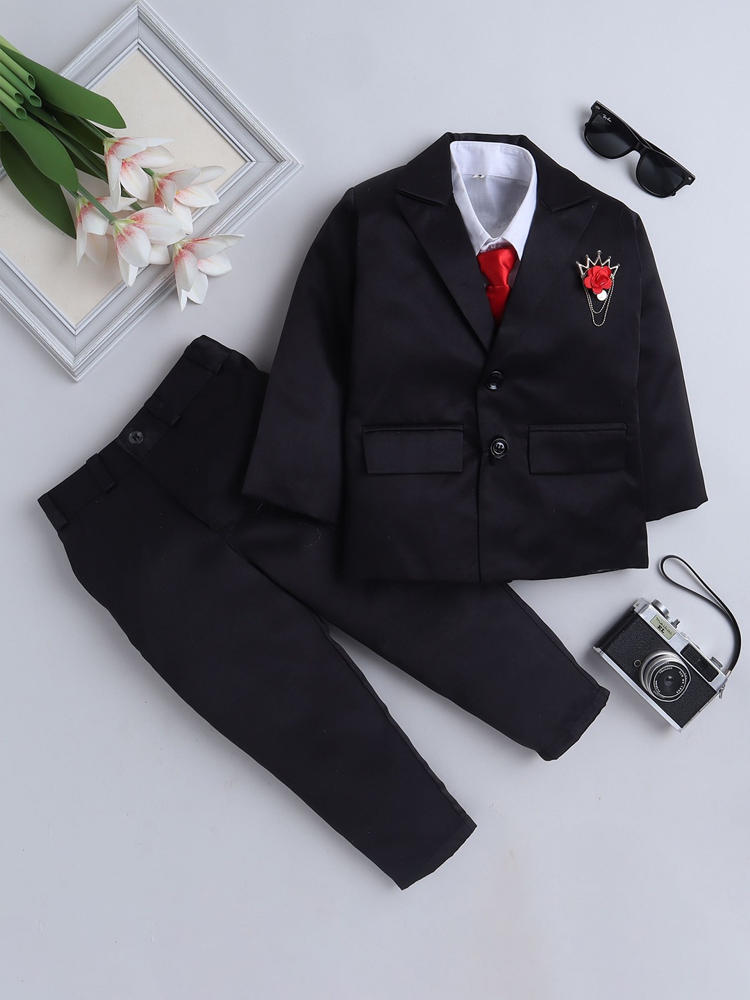 

BAESD Boys Notched Lapel Single-Breasted 3-Piece Suit Set, Black