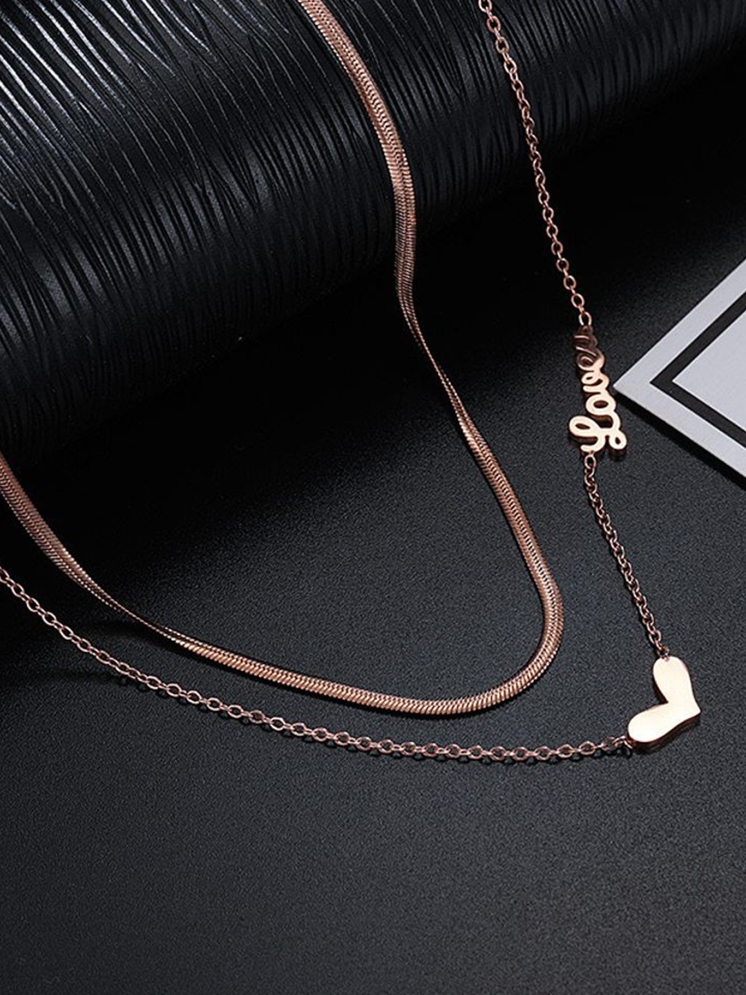 

MYKI Gold-Plated Stainless Steel Elegant Double Layer Heart and Love Statement Necklace