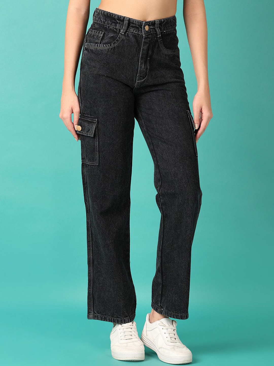 

V-Mart Women Straight Fit High-Rise Stretchable Jeans, Black