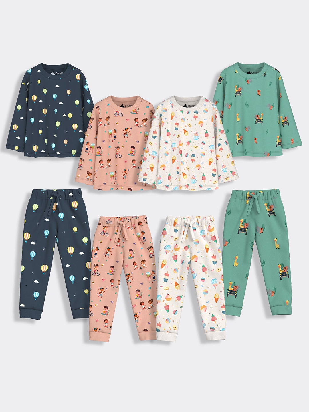 

Orange Sugar Kids Pack Of 4 Printed Pure Cotton T-shirt & Joggers, Green