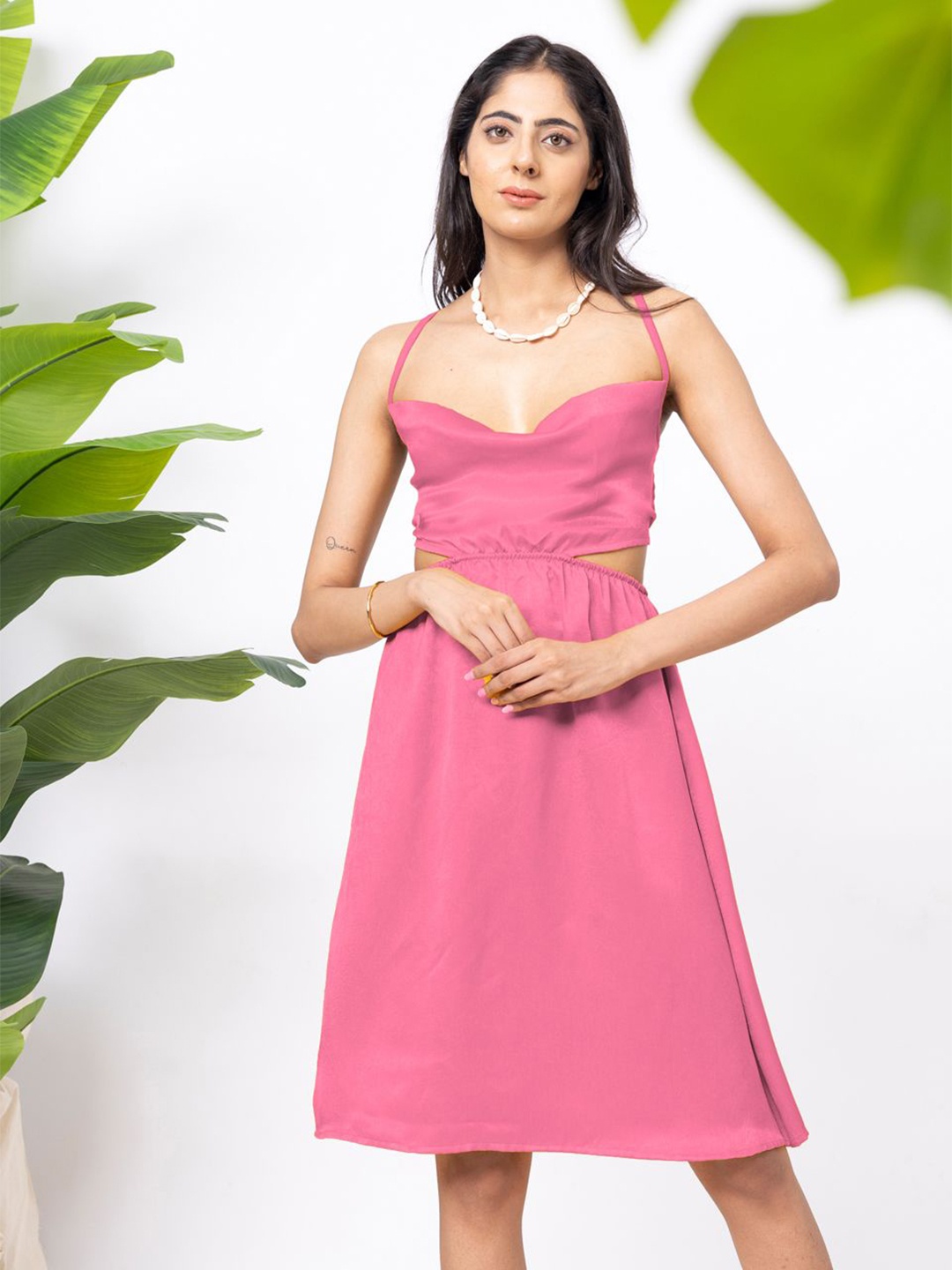

EROTISSCH Women Shoulder Straps Fit & Flare Dress, Pink
