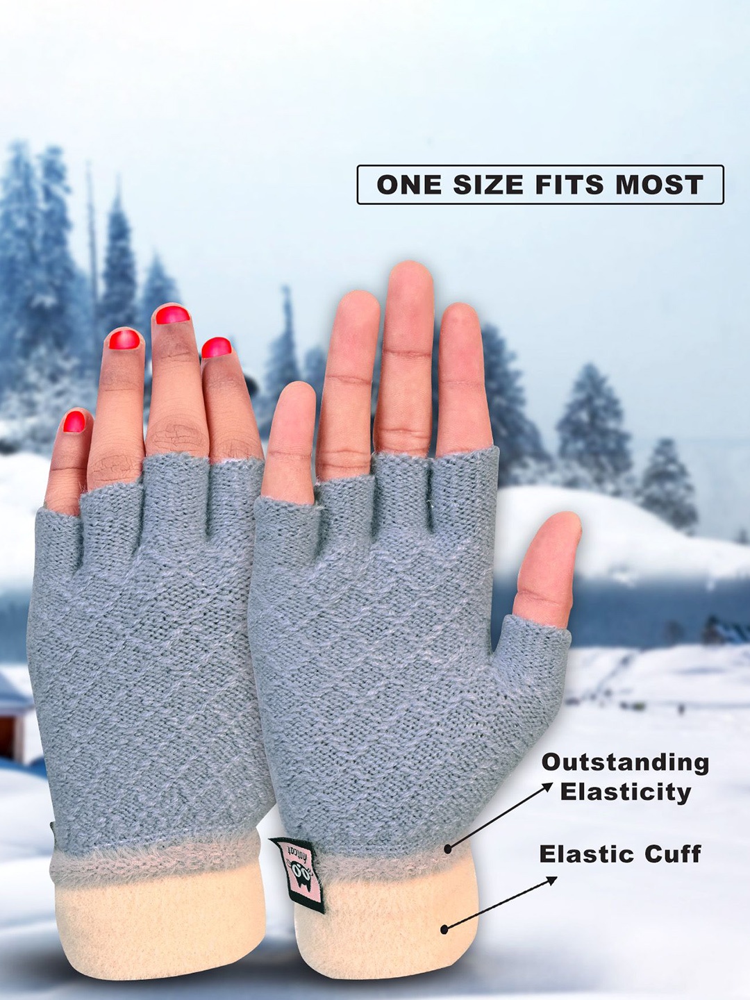 

LOOM LEGACY Women Patterned Acrylic Fingerless Gloves, Grey